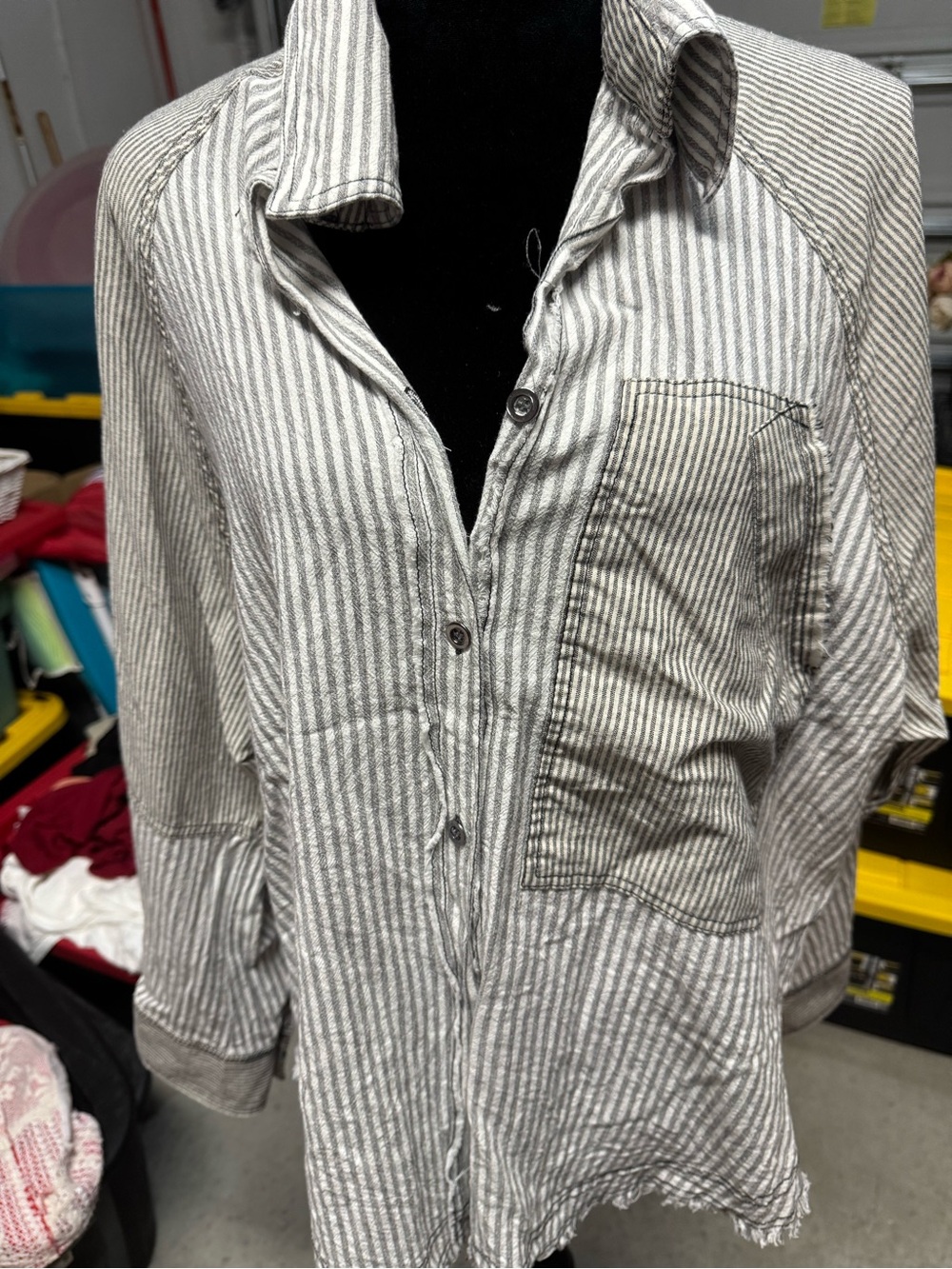 So Me Striped Gray and White Casual Button-Down Shirt